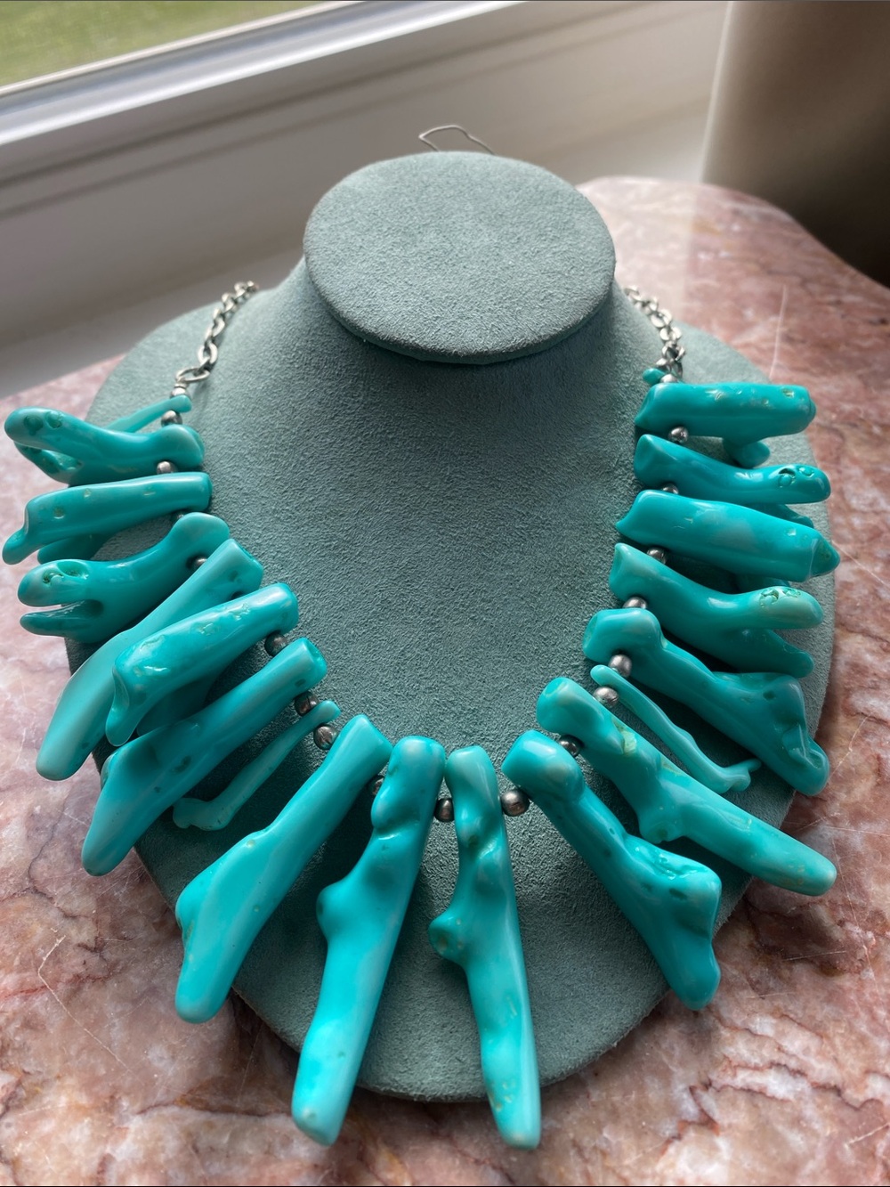 Turquoise Faux Statement Coral-Style Necklace - Bold Teal Blue